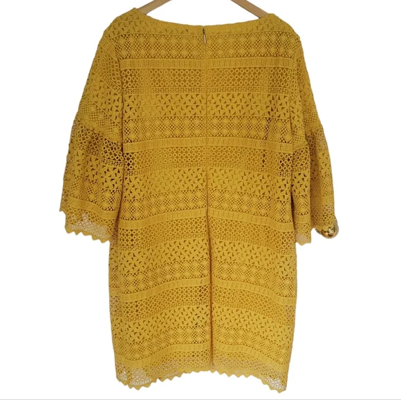 Lauren Ralph Lauren Yellow Bell Sleeve Shift Dress Crochet Lace Scallope… - Picture 4 of 16